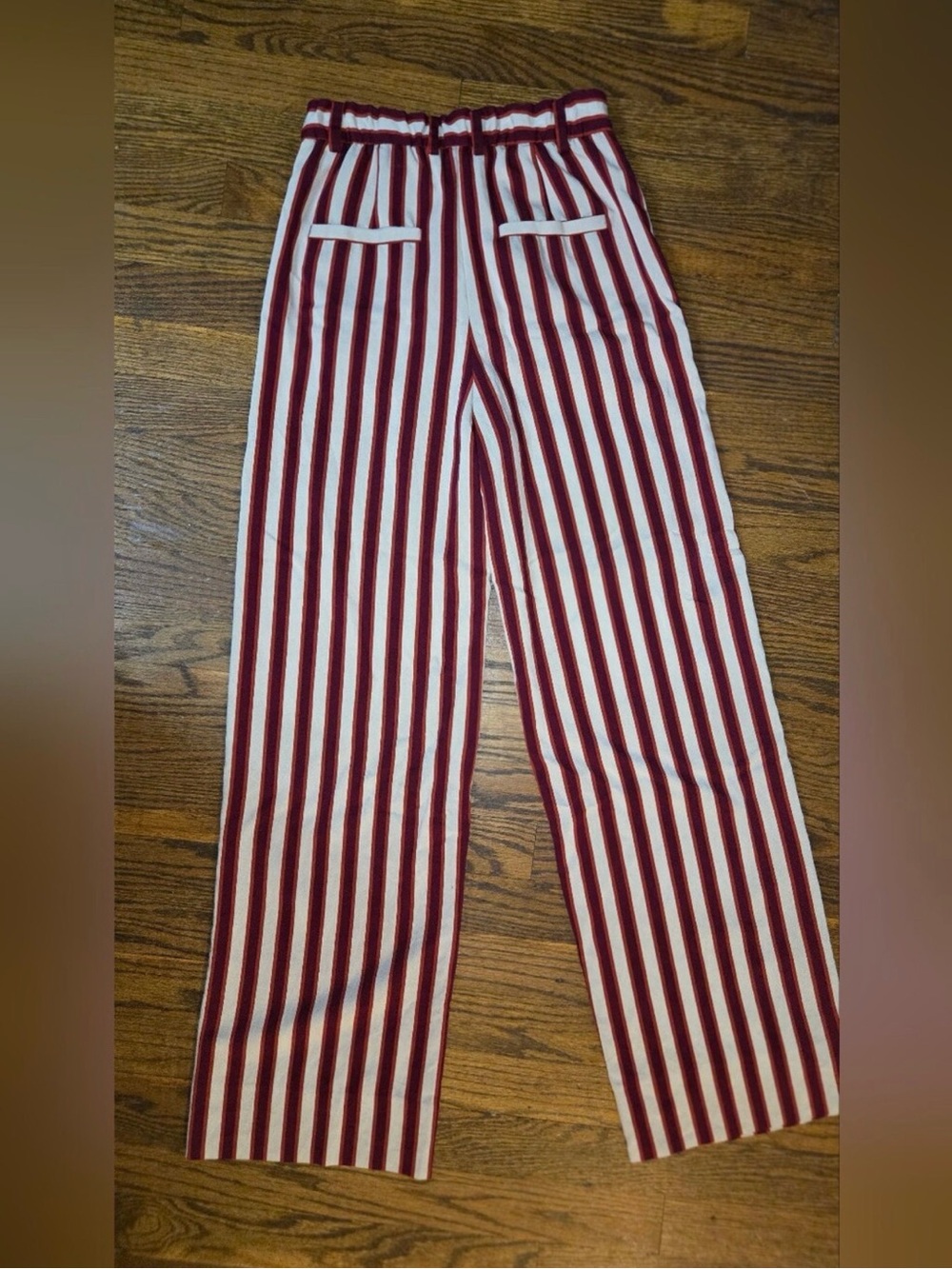 Zara Red and Cream Vertical Stripe Wide-Leg Pants trousers nwt - Picture 6 of 6